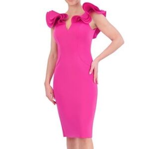 Eliza J Fuchsia Ruffle Sleeve Midi Dress